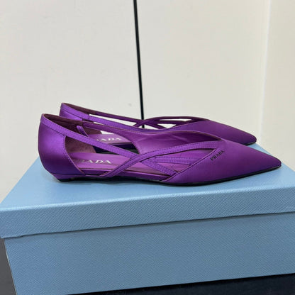 PRADA CUT-OUT BALLERINAS IN VIOLET SATIN