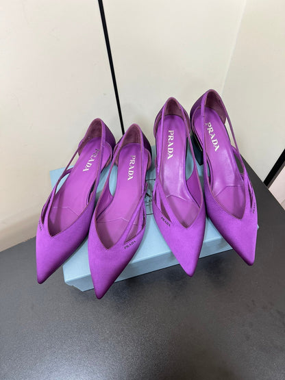 PRADA CUT-OUT BALLERINAS IN VIOLET SATIN