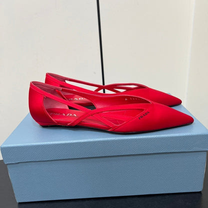 PRADA CUT-OUT BALLERINAS IN RED SATIN