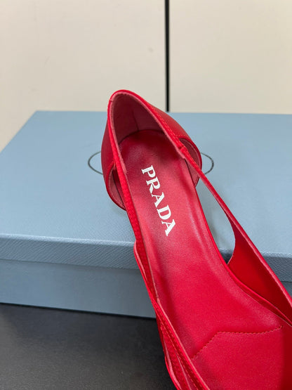 PRADA CUT-OUT BALLERINAS IN RED SATIN