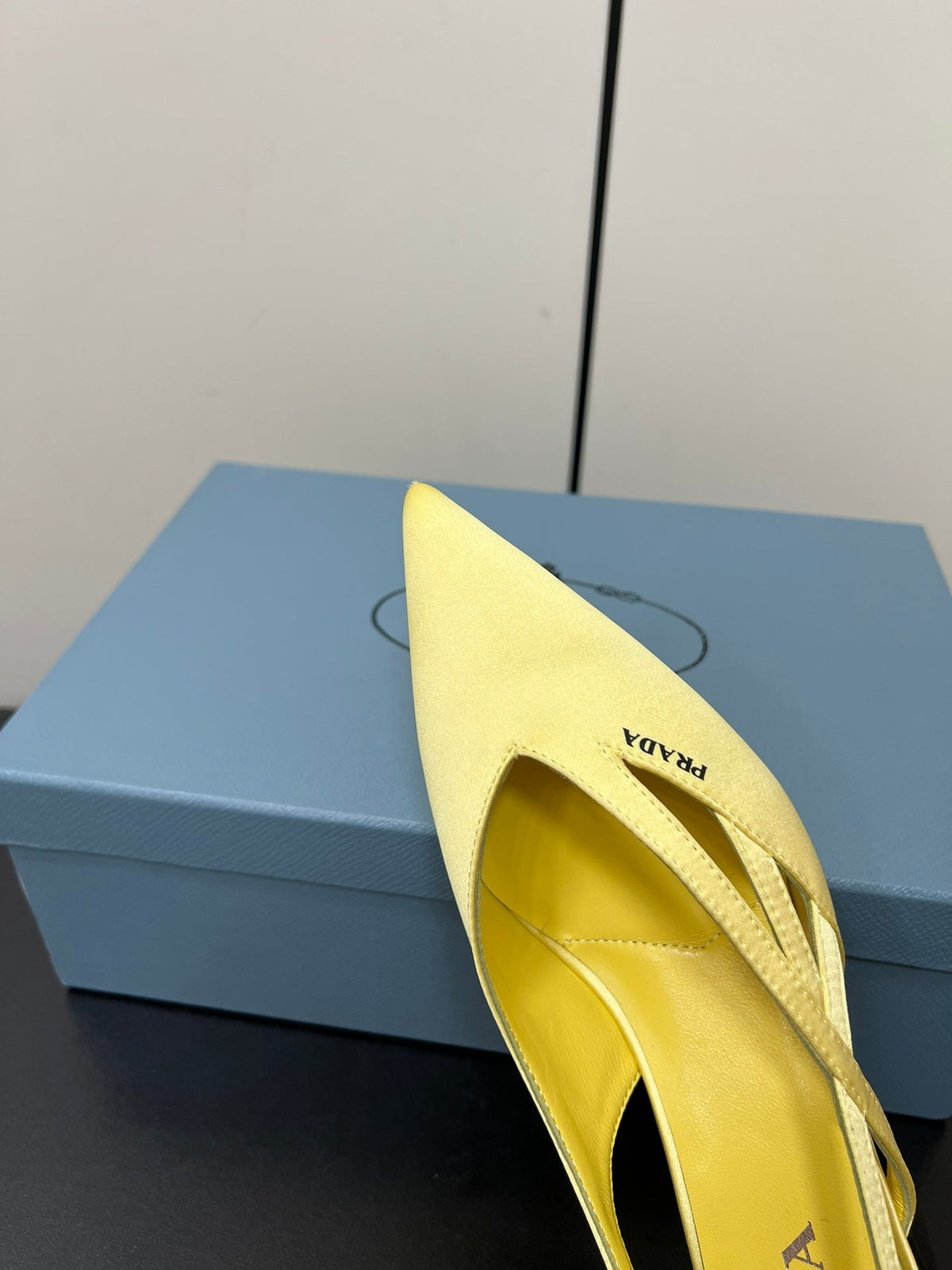 PRADA CUT-OUT BALLERINAS IN LIGHT YELLOW SATIN
