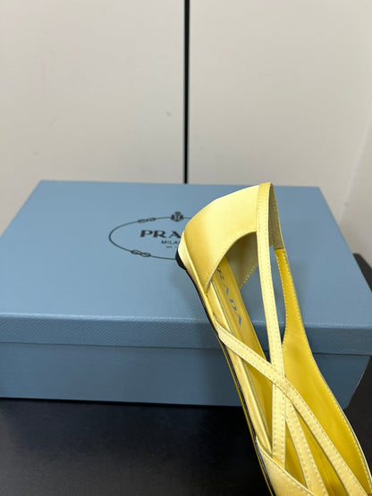 PRADA CUT-OUT BALLERINAS IN LIGHT YELLOW SATIN