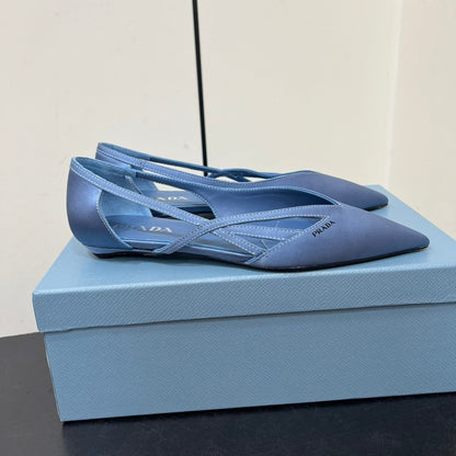 PRADA CUT-OUT BALLERINAS IN PERANO BLUE SATIN