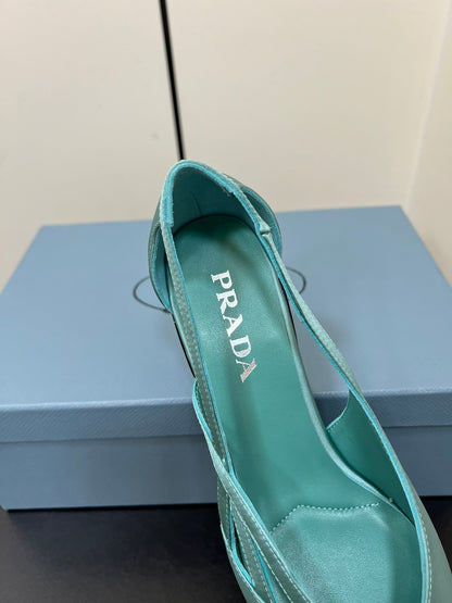 PRADA CUT-OUT BALLERINAS IN TURQUOISE BLUE SATIN