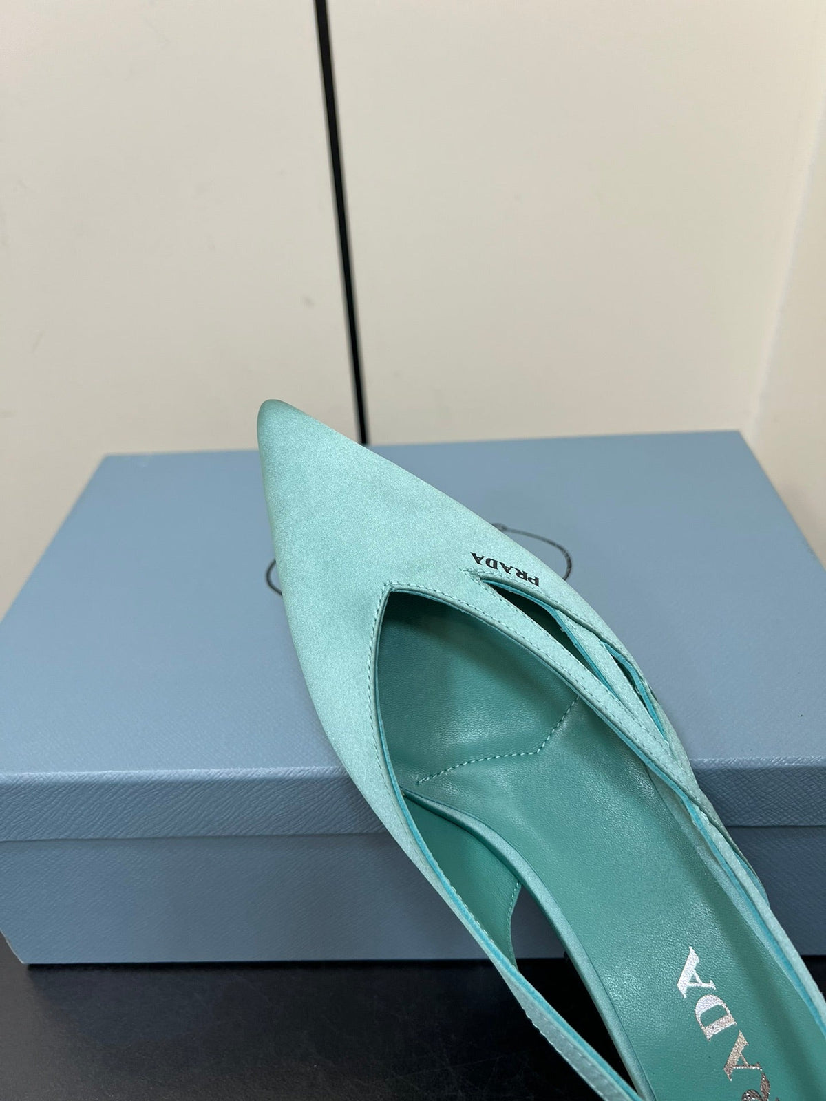PRADA CUT-OUT BALLERINAS IN TURQUOISE BLUE SATIN