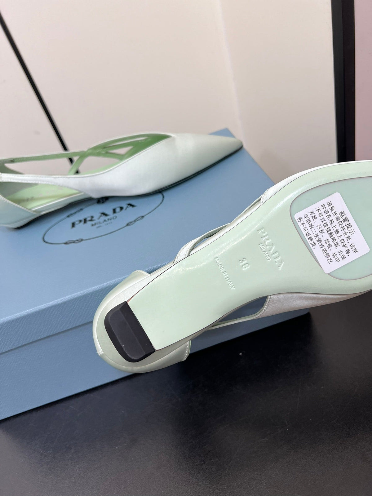 PRADA CUT-OUT BALLERINAS IN CHETWODE GREEN SATIN