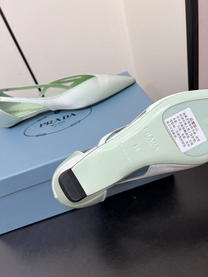 PRADA CUT-OUT BALLERINAS IN CHETWODE GREEN SATIN