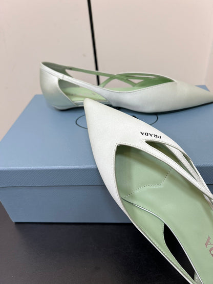 PRADA CUT-OUT BALLERINAS IN CHETWODE GREEN SATIN