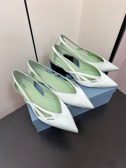PRADA CUT-OUT BALLERINAS IN CHETWODE GREEN SATIN