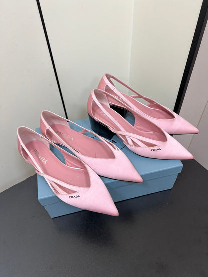 PRADA CUT-OUT BALLERINAS IN BABY PINK SATIN