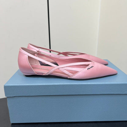 PRADA CUT-OUT BALLERINAS IN BABY PINK SATIN