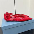 PRADA BRUSHED CUT-OUT BALLERINA FLAT IN RED CALFSKIN