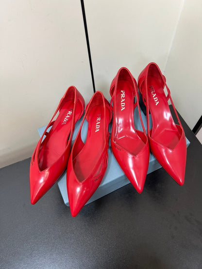 PRADA BRUSHED CUT-OUT BALLERINA FLAT IN RED CALFSKIN
