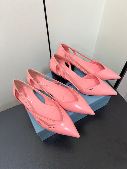 PRADA BRUSHED CUT-OUT BALLERINA FLAT IN SALMON PINK CALFSKIN