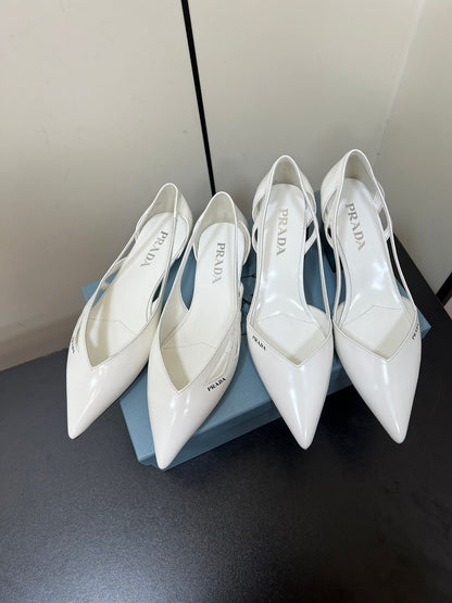 PRADA BRUSHED CUT-OUT BALLERINA FLAT IN WHITE CALFSKIN