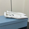 PRADA BRUSHED CUT-OUT BALLERINA FLAT IN WHITE CALFSKIN