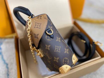 LOUIS VUITTON CAMERA BAG 17 IN BROWN MONOGRAM AND MONOGRAM REVERSE CANVAS