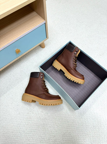 PRADA 25S LACE-UP ANKLE BOOTS IN RK BROWN CALFSKIN