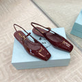 PRADA MARY JANE SLINGBACK SQUARE TOE IN BURGUNDY RED PATENT SHEEPSKIN