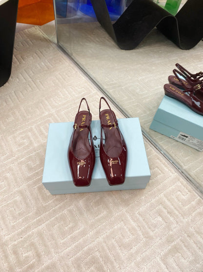 PRADA MARY JANE SLINGBACK SQUARE TOE IN BURGUNDY RED PATENT SHEEPSKIN