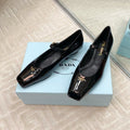 PRADA MARY JANE FLATS SQUARE TOE IN BLACK PATENT SHEEPSKIN