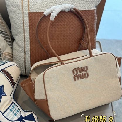 MIU MIU TOP - HANDLE 35 BAG IN  BEIGE CANVAS