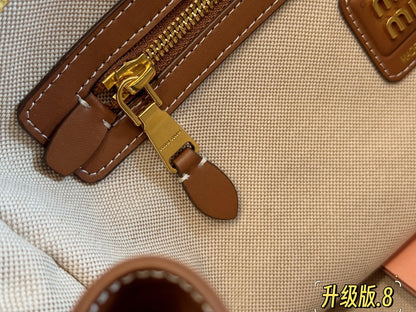 MIU MIU TOP - HANDLE 35 BAG IN  BEIGE CANVAS