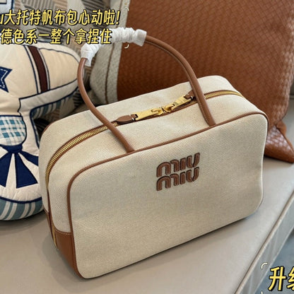 MIU MIU TOP - HANDLE 35 BAG IN  BEIGE CANVAS
