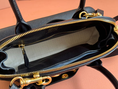 MIU MIU AVENTURE NAPPA BAG 28 IN BLACK LAMBSKIN GOLD HARDWARE