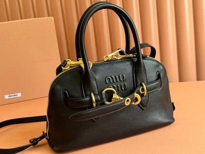 MIU MIU AVENTURE NAPPA BAG 28 IN BLACK LAMBSKIN GOLD HARDWARE