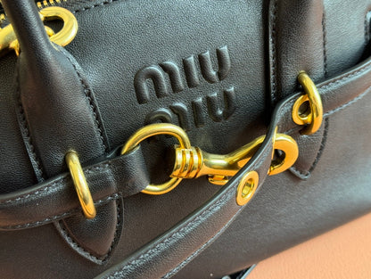 MIU MIU AVENTURE NAPPA BAG 28 IN BLACK LAMBSKIN GOLD HARDWARE