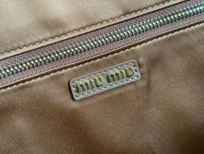 MIU MIU BEAU TOP HANDLE BAG 34 IN TAWNY BROWN SMOOTH CALFSKIN