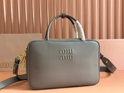 MIU MIU BEAU TOP HANDLE BAG 34 IN DARK GREY SMOOTH CALFSKIN