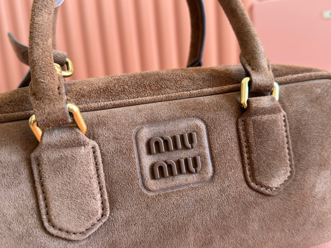 MIU MIU ARCADIE BAG 27 IN CEDAR BROWN SUEDE GOLD HARDWARE