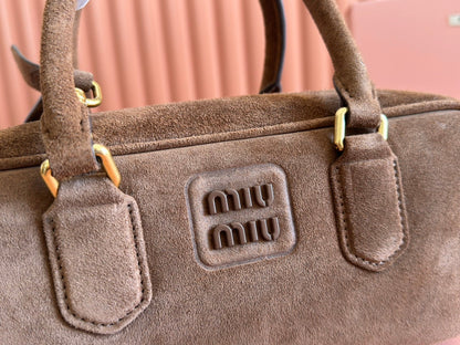 MIU MIU ARCADIE BAG 27 IN CEDAR BROWN SUEDE GOLD HARDWARE