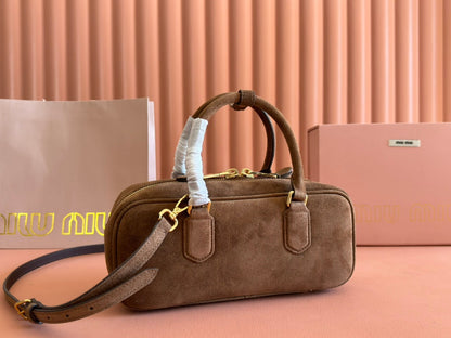 MIU MIU ARCADIE BAG 27 IN CEDAR BROWN SUEDE GOLD HARDWARE