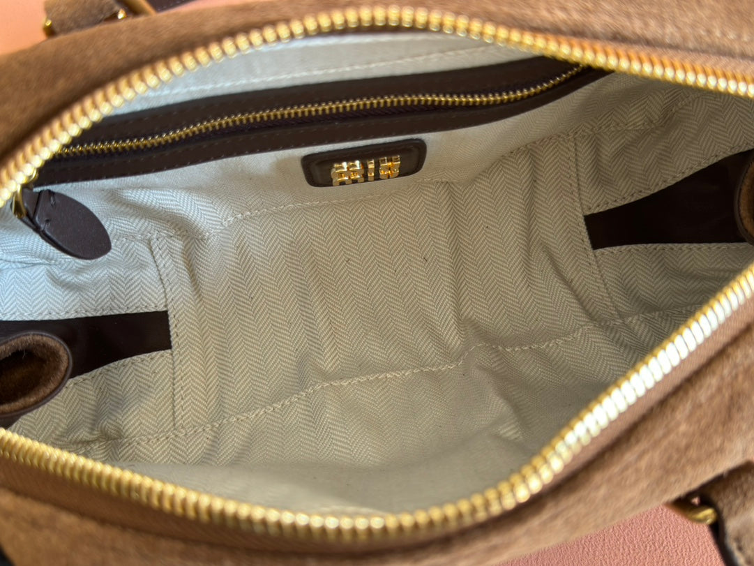 MIU MIU ARCADIE BAG 27 IN CEDAR BROWN SUEDE GOLD HARDWARE