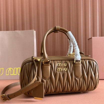 MIU MIU ARCADIE MATELASSÉ BAG 27 IN SEPIA BROWN CALFSKIN GOLD HARDWARE