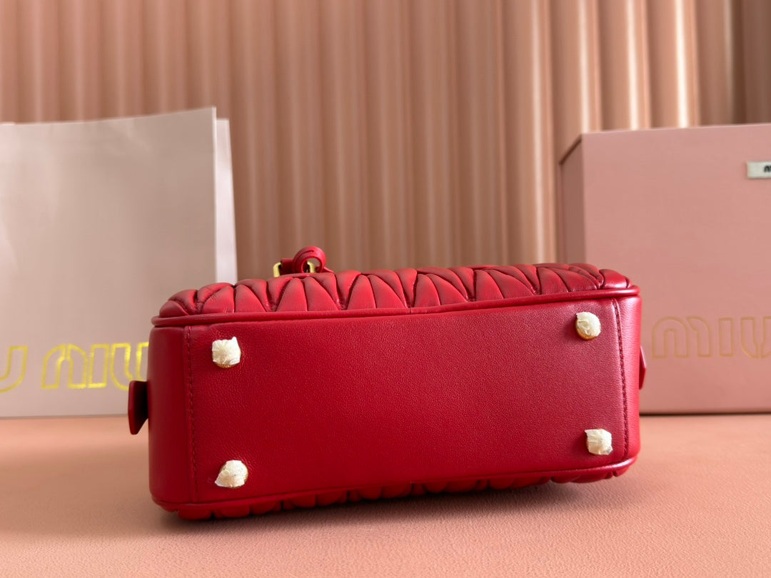 MIU MIU ARCADIE MATELASSÉ BAG 27 IN CERISE RED CALFSKIN GOLD HARDWARE