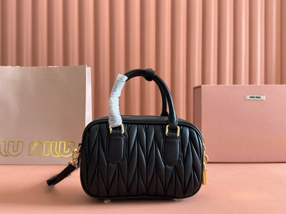 MIU MIU ARCADIE MATELASSÉ BAG 19 IN BLACK LAMBSKIN GOLD HARDWARE