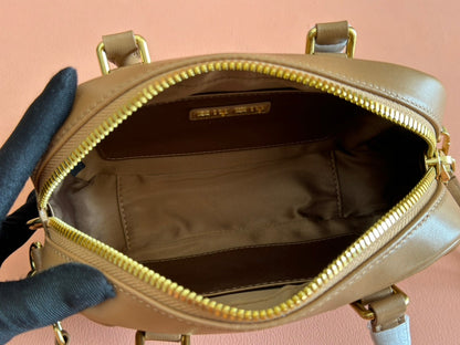 MIU MIU ARCADIE MATELASSÉ BAG 19 IN BROWN LAMBSKIN GOLD HARDWARE
