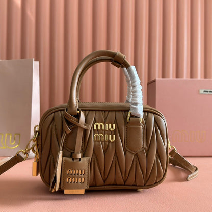 MIU MIU ARCADIE MATELASSÉ BAG 19 IN BROWN LAMBSKIN GOLD HARDWARE