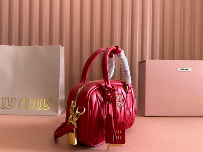 MIU MIU ARCADIE MATELASSÉ BAG 19 IN CERISE RED CALFSKIN GOLD HARDWARE