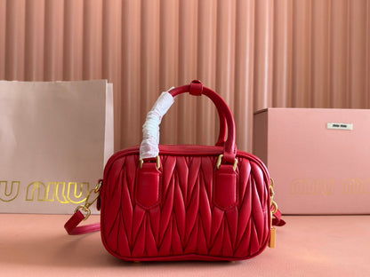 MIU MIU ARCADIE MATELASSÉ BAG 19 IN CERISE RED CALFSKIN GOLD HARDWARE