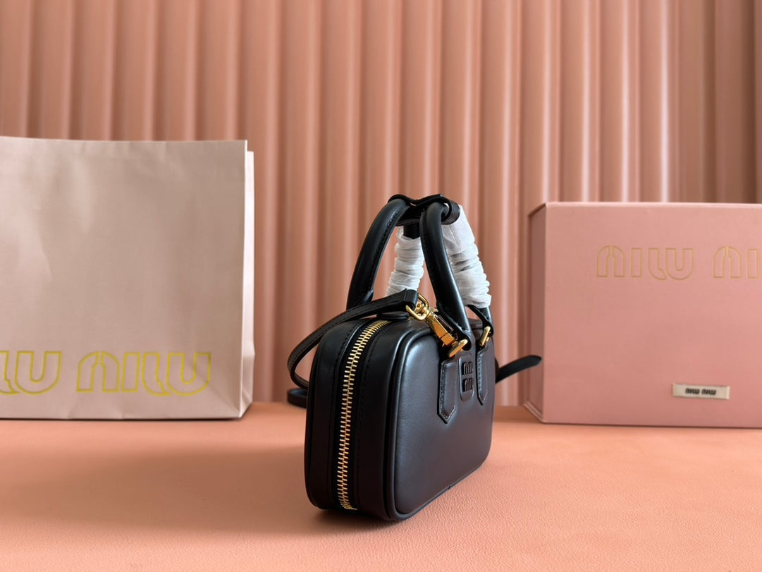 MIU MIU ARCADIE BAG 19 IN BLACK SHINY CALFSKIN