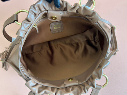 MIU MIU JOIE HAND BAG 32 IN BRUNETTE BROWN SHINY LAMBSKIN