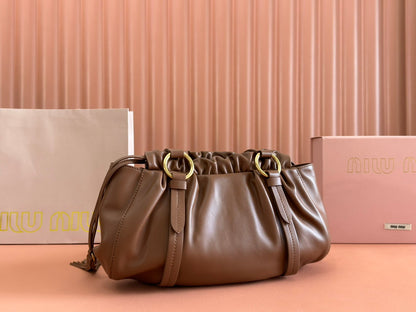 MIU MIU JOIE HAND BAG 32 IN BRUNETTE BROWN SHINY LAMBSKIN