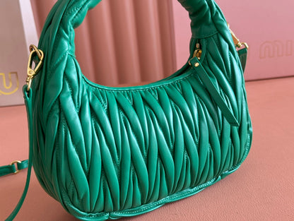 MIU MIU WANDER MATELASSÉ HANDBAG 23 IN PINE GREEN LAMBSKIN