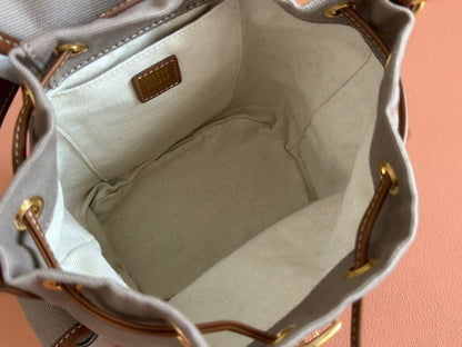 MIU MIU BACKPACK 22 IN GREY CANVAS BROWN CALFSKIN