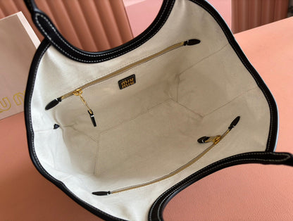 MIU MIU LARGE HOBO 28 TOTE IN BLACK CALFSKIN
